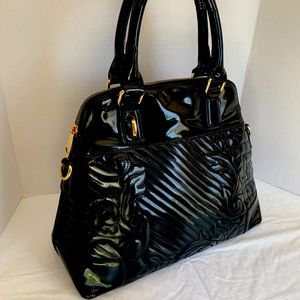 Vintage black patent leather tote bag circa 1960 red lining gold hardware